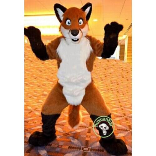 2019 Wolf Long Fur Brown Husky Mascot Costume Parade Fox Dog Suit Unisex Presale Apparel Cartoon Character Birthday Clothes Gift