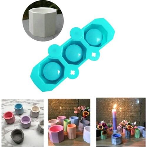 3 Holes Round Geometric Polygonal Concrete Flower Pot Vase Mold Cactus Cement Molds Silicone DIY Aromatherapy Candle Decoration