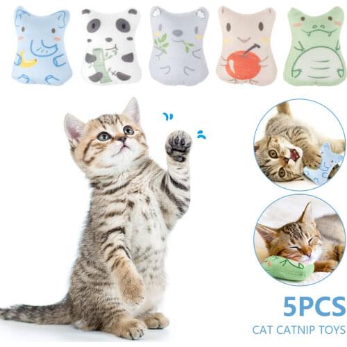 5Pcs Catnip Toys Soft Plush Cat Chew Toys Catnip Filled Cat Toys Cute Cartoon Animal Cat Toy Interactive Kitten Bite Resistant T