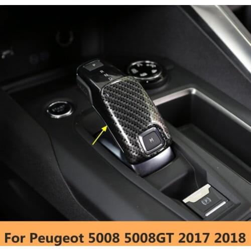 ABS Matte Carbon Fiber Style Accessories For Peugeot 5008 GT 2017 2018 Print Gear Shift Decoration Knob Molding Cover Kit Trim
