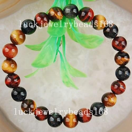 Free Shipping Women Fashion Jewelry 8mm Multicolor Tiger Eye Beads Stretch Bracelet 7" FG3951