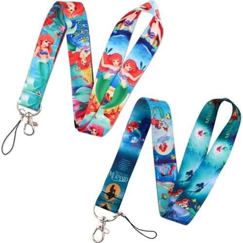 LB1524 Disney The Mermaid Lanyard Key Neck Strap Mobile Phone Decoration Key Chain Jewelry Gifts for Friends