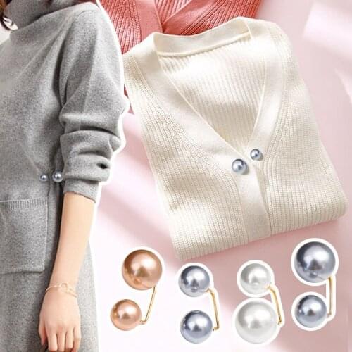 2Pcs/Set Simple Double Pearl Brooches for Women Sweater Cardigan Lapel Pins Elegant Corsage Fashion Brooch Jewelry Accessories