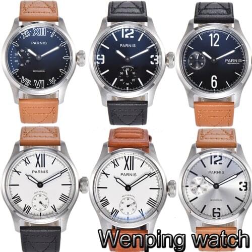 Parnis 47mm mens top luxury mechanical watch luminous waterproof leather strap seagull hand winding movement mens watch
