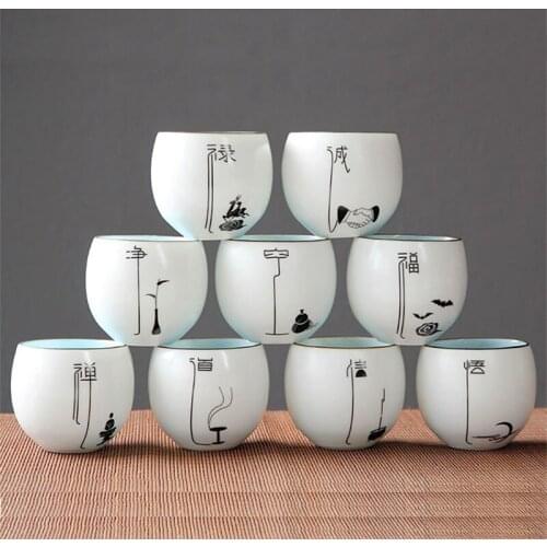 KungFu Tea Set Teaware Ceramic Character Tea Cup Modern White Porcelain Small Teacup Matte Mugs Hand-Painted Pu'er Cup Drinkware