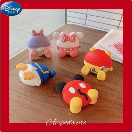 Disney cute Earphone Case For AirPods Pro 1 2 Cartoon Mickey Minnie Pooh 3D Soft Silicone Protection box with Carabine Hook