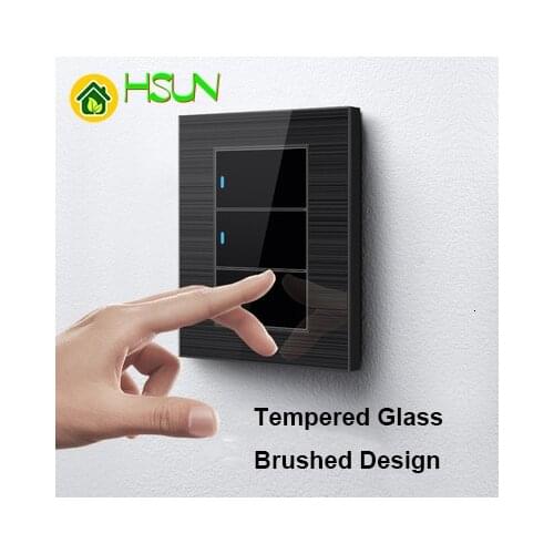 Black Toughened Glass Brushed 86Type Switch Socket Glass drawing 1 2 3 4 Gang 1 2 Way Switches Led Guide Light Computer Tv Tele