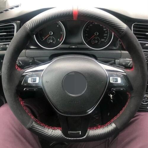 Black Suede Carbon Fiber Car Steering Wheel Cover For Volkswagen VW Golf 7 Mk7 New Polo Jetta Passat B8 Tiguan Sharan Touran Up