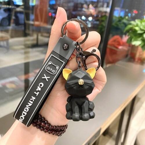 Geometry Kitten Keychain Silica Gel Animal Cat Keyring Holder Bag Charm Trinket Accessories Punk Style Pendant Gift Key Chains