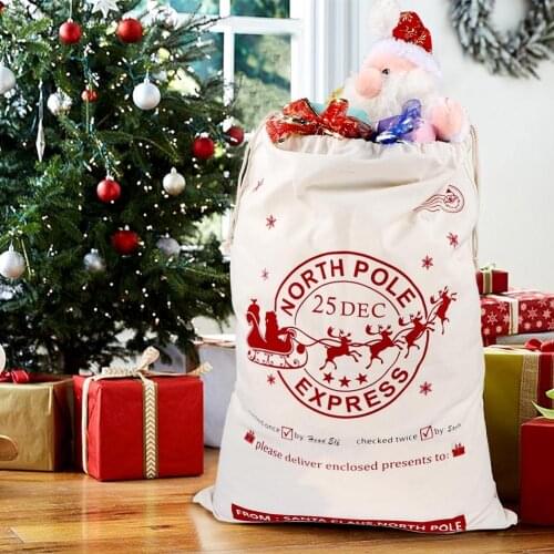Canvas Santa Bags with Drawstring Christmas Gift Large Hessian Burlap Christmas Sacks New Year Supplies 50X70cm