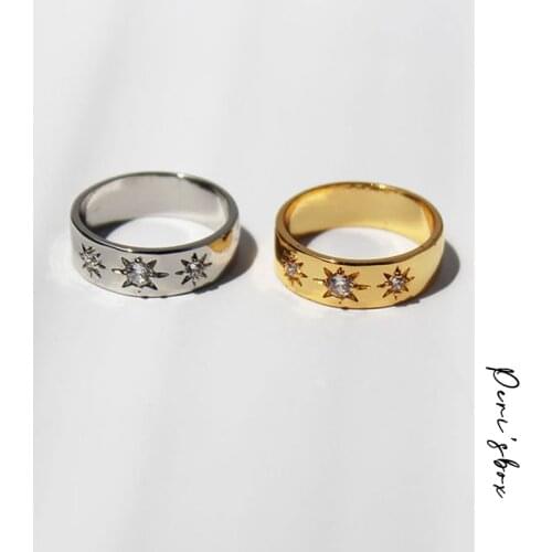 PerisBox Gold Color Brass Cz Stone Polaris Protection Ring For Women Dainty Starburst Rings Wedding Band Jewelry Gifts
