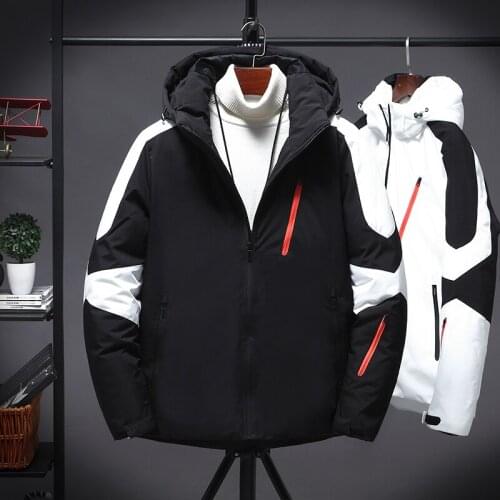 Winter Korean Mens Mid-length Hooded White Duck Down Jacket Men Hip Hop Cargo Coat Pachwork Thick Windbreaker Male Male M-4XL