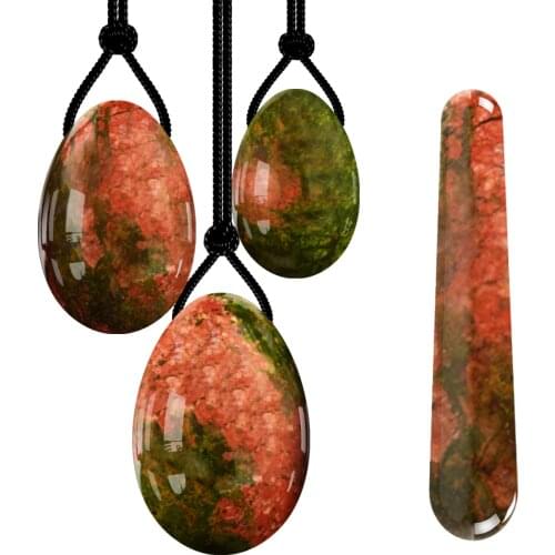 Unakite Yoni Egg Massage Ben Wa Ball Yoni Wand for Women Pelvic Floor Muscle Kegel Exercise Natural Jade Stone Yoni Egg Set