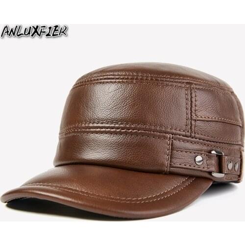 R017 Fashion Flat Top Military Cap Top Leather Hats Adult Duck Tongue Cap Outdoor Fashion Warm Hats Ear Protective Headwear