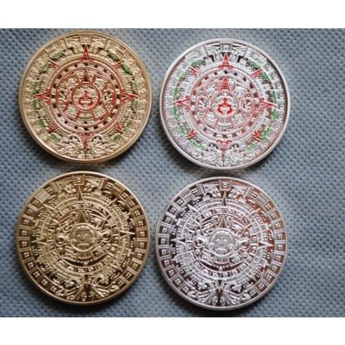 Set 4pcs Mayan Calendar Aztec Coins Plated Coin Commemorative Coin Badge Medal Collection Best Gift