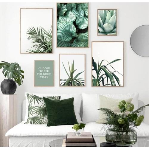 Nordic Green Leaf Plant Wall Art Poster Monstera Succulent Print Palma Botanical Canvas Painting Scandinavia Pictures Home Decor