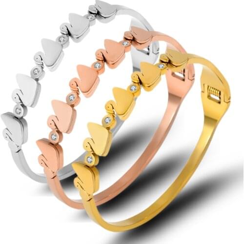 2021 New Model Cygnet Set Diamond Titanium Steel Bracelet Stainless Steel Plated Rose Gold Opening Bracelet Manufacturers Spot