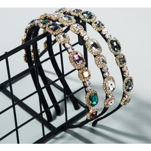 New Luxury Rhinestone Headband Baroque Colorful Crystal Handmade Hair Band Women Party Hair Accessories
