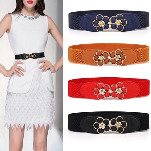 New Women Belt Elastic Waistbands Stretch Cinch Waistband For Dress Ornament Lady Cummerband Best Wide Black Brown Flower Buckle
