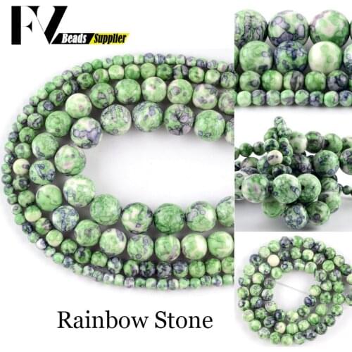 Wholesale Natural Round Green purple Rainbow Stone Beads For Jewelry Making 4 6 8 10mm Spacer Beads DIY Bracelet Accessory 15"