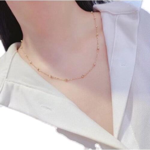 New Arrival 18K Yellow Gold Necklace Chain Women AU750 Beads Full Star Necklace Chain