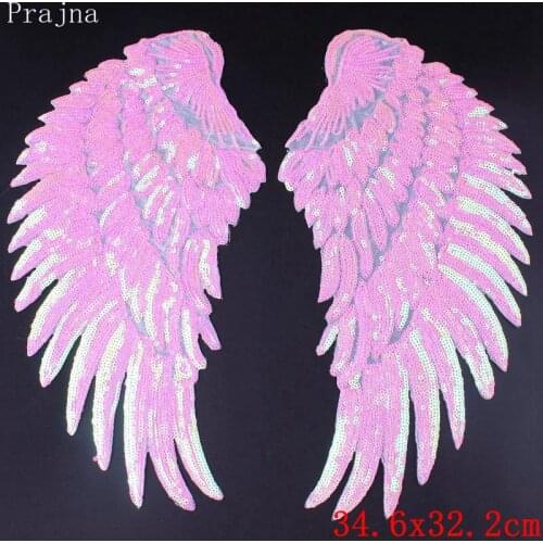 Prajna Angel Wings Sequin Patches Cute Rainbow Embroidered Patches For Clothes Stripe Iron On Patches On Clothes Stickers 1 Pair