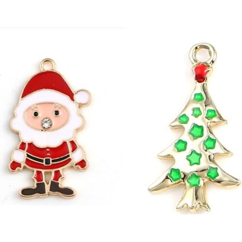 Doreen Box 10PCs Charms Pendants Christmas Tree Santa Claus White & Red Clear Rhinestone Enamel for DIY Jewelry Making Pendants