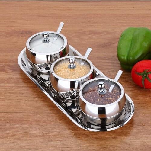 Portable High-end Durable Stainless Steel Sugar Bowl with Lid and Sugar Spoon Versatile Seasoning Container 1PCS