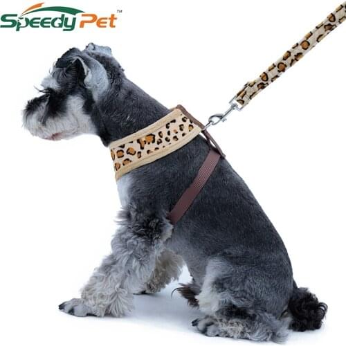 Durable Pet Harness Dog Cat Cotton Pink Beige Leopard Adjustable Collar Puppy Leash Harness Set Kitten Small Dog Safety Control
