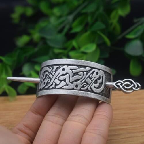 Carved Dragon Cat Pattern Animal Hairpin Viking Runes Jewelry