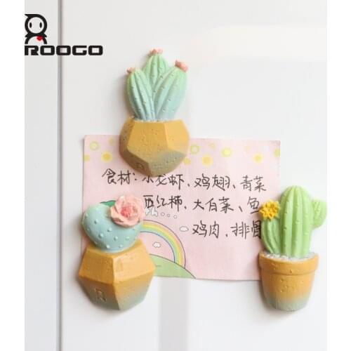 Roogo Resin 3D Fridge Magnet Cactus Plant Refrigerator Sticker Magnets For Crafts Home Decoration Cute Kitchen Magnet Stickers