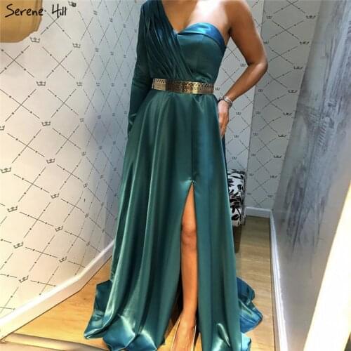 Pink One Shoulder Sexy Evening Dresses 2021 Soft Satin A-Line Sashes Formal Dress Serene Hill LA70361