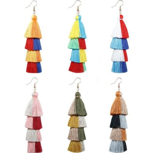 Earings Fashion Jewelry 2021 Fairy Grunge Color Matching Colourful Long Hanging Earrings Boho Tassel Jewelry Sets Wholesale