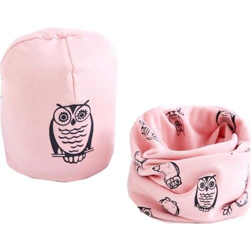 New Autumn Winter Baby Girls Hat Scarf Set Cartoon Owl Stars Baby Hat Spring Children Hat Scarf Collar Sets Cotton Baby Hats Set
