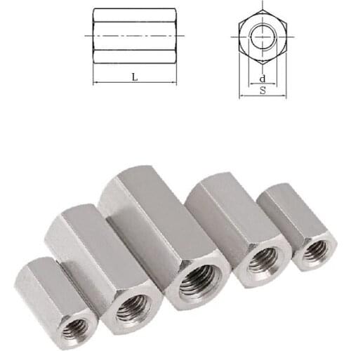 2pcs 304 stainless steel hex screw extension coupling nut connector nut M22 M24 height 30 40 50 60 70