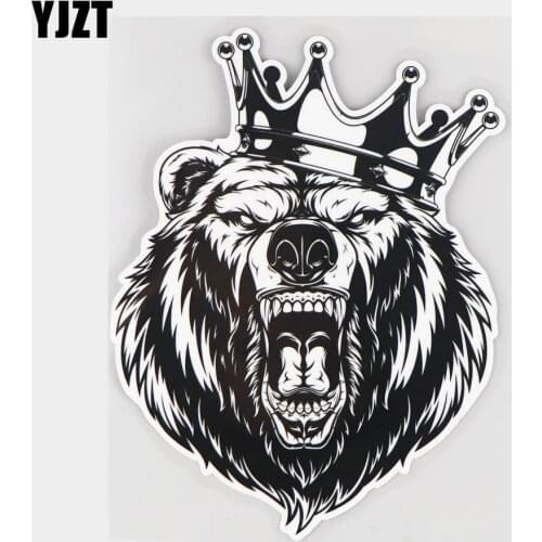 YJZT 13×16.8CM Fierce Bear Wearing A Crown Funny Cartoon Car Stickers Vinyl Decal Accessories 21A-0250