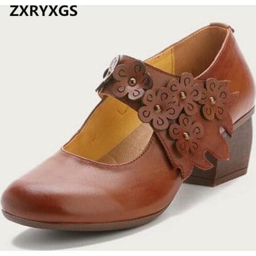 2020 Spring Handmade Flowers Classic Shoes Woman Shoes Elegant Comfort Genuine Leather Shoes High Heel Shoes Women Tide Shoes