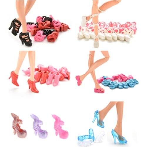 1/10 Pairs Fashion Fixed Styles Doll Shoes Bandage Bow High Heel Sandals for Girl Dolls Accessories Toys
