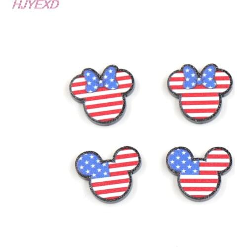 10pcs /lot) 18mm- 4th of July Independence Day Mouse Head For Earrings With Bow Glitter Acrylic Jewelry Accessories