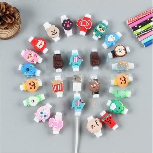 100pcs/lot Cute Cartoon USB Charger Cable Protector Colorful Earphones USB Data Cable Cover For iPhone 5 6 7 8 X