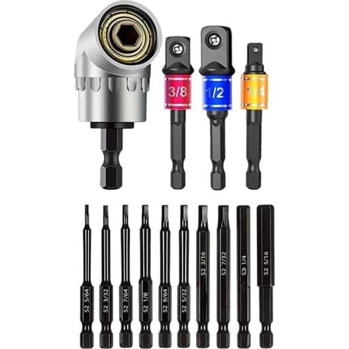 14PCS Impact Grade Driver Socket Adapter Extension Drill Bit Set,105 Degree Right Angle Screwdriver,Adapter & Drill Bit