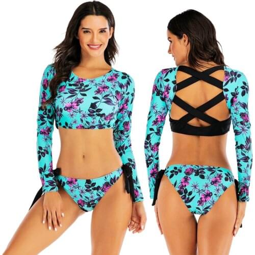 2020 Swimwear women Long Sleeve Swimsuit rashguard surfing Two Piece Swimsuit Tankini surf swimming Bikinis Sexy