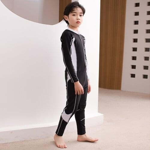 2021 Summer New Children Bathing Suit Boy One Piece Swimsuit Teenagers Sun Protection Long Sleeve Surfing Diving Suit Quick Dry