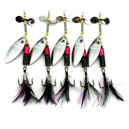 5pcs Spoon Fishing Lure 10.2cm 13g Spoon Sequin Paillette Metal Hard Lure Feather Hook Swim Bait Fishing Spinnerbait Wobblers
