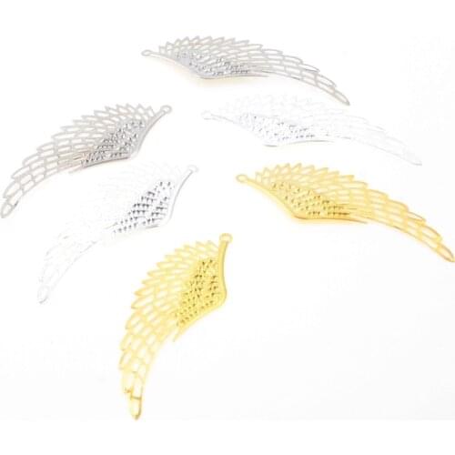 Free shipping 10Pcs Gold/White K/Silver Filigree Wing Wraps Connectors Metal Crafts Decoration DIY Findings Connectors 24*70mm