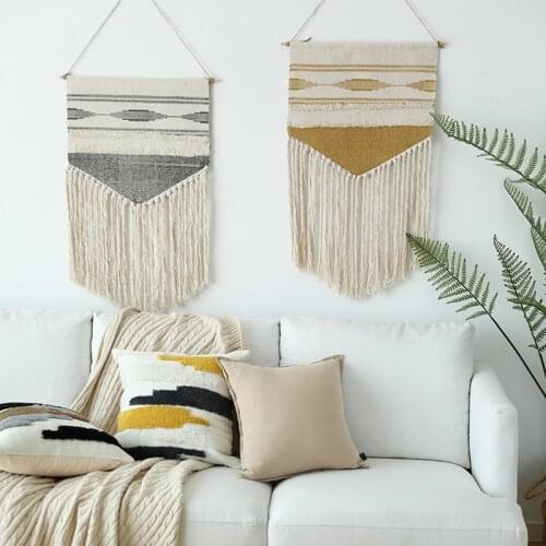 Bohemian Hand Woven Wall Mural Wall Hanging Tapestry Morocco Tassel Cotton Tapestry Geometric Living Room Bedroom Home Decor