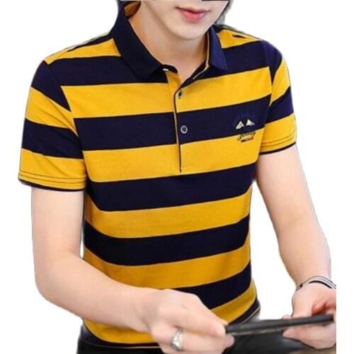 Brand Mens Short-Sleeved T-Shirt Summer Mens Polo Shirt Leisure Stripe Lapel POLO Shirt Cotton Slim Short Sleeve Shirt 3XL 4XL
