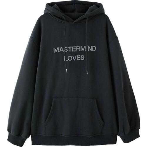 Black print girls sweatshirt loose long sleeve pullover womens hoodies casual pocket oversized ladies tops clothing