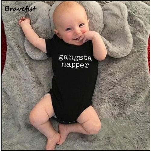 Black Baby Bodysuit Boy Girls Boys Short Sleeve Leisure Jumpsuit Letter Printing Funny Baby Clothing Bodysuits Gangsta Napper