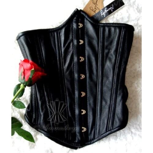 Black Genuine Cowhide Leather Underbust Corset XS S M L XL XXL 3xl 4xl 5xl 6xl